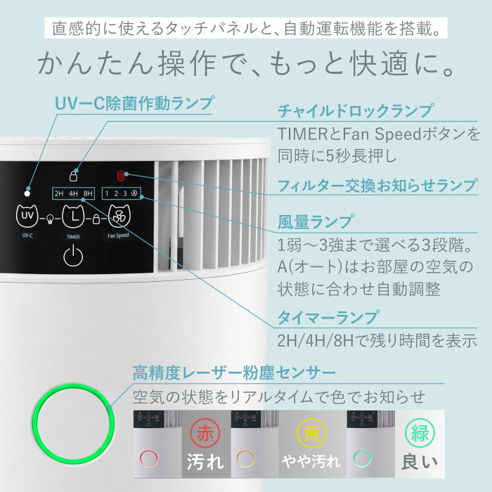 【H13 HEPA×UV-C除菌×ペット対応】AIRPETIX（エアぺティックス） 空気清浄機／プレフィルター／フィルターセット