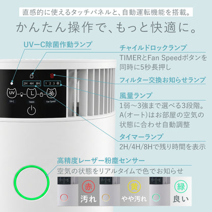 【H13 HEPA×UV-C除菌×ペット対応】AIRPETIX（エアぺティックス） 空気清浄機